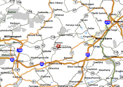 Map showing location of Dancing Hen Farm.