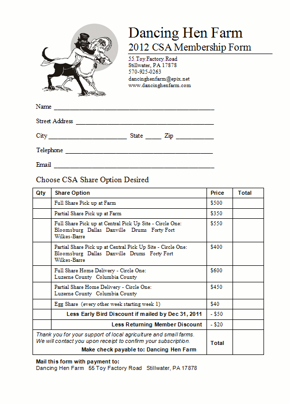 CSA membership form